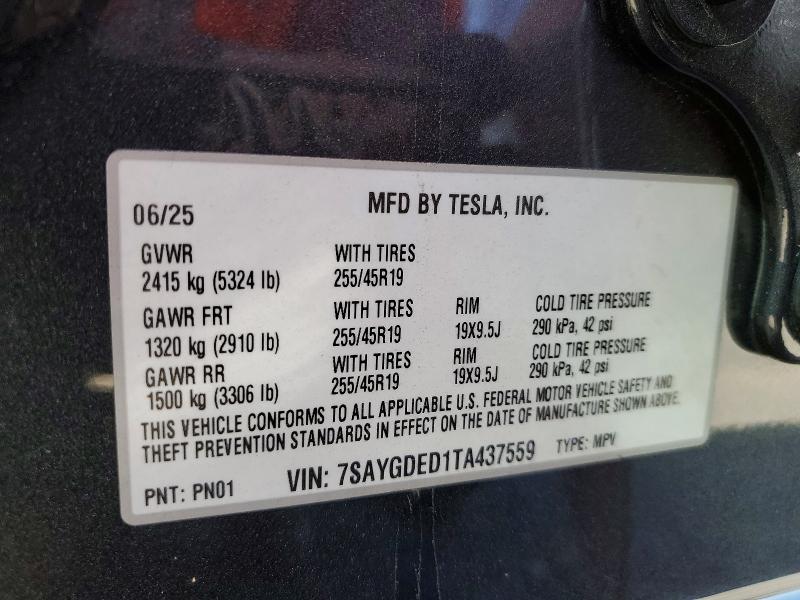 Продажа на аукционе авто 2026 Tesla Model Y, vin: 7SAYGDED1TA437559, номер лота: 77711485