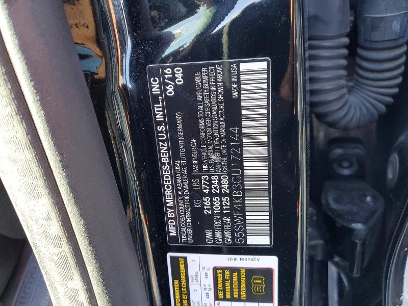 74958795 :رقم المزاد ، 55SWF4KB3GU172144 vin ، 2016 Mercedes-benz C مزاد بيع