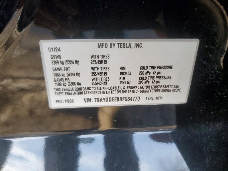 76780585 :رقم المزاد ، 7SAYGDEE8RF984770 vin ، 2024 Tesla Model Y مزاد بيع