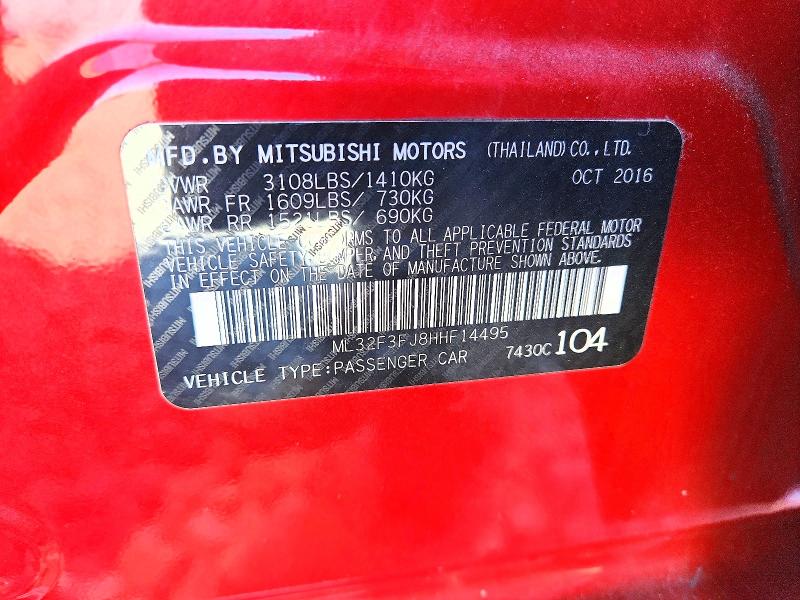 Продаж на аукціоні авто 2017 Mitsubishi Mirage, vin: ML32F3FJ8HHF14495, номер лоту: 76393745