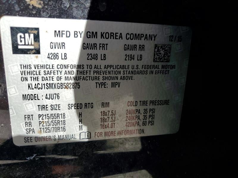 76960965 :رقم المزاد ، KL4CJ1SMXGB582875 vin ، 2016 Buick Encore مزاد بيع