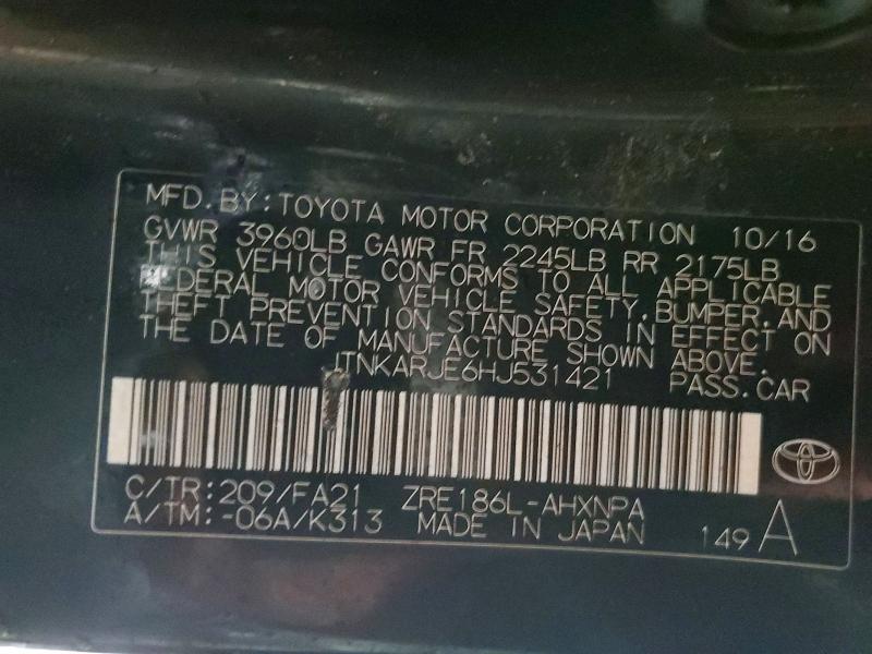 75599685 :رقم المزاد ، JTNKARJE6HJ531421 vin ، 2017 Toyota Corolla Im مزاد بيع