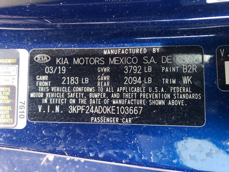 77956725 :رقم المزاد ، 3KPF24AD0KE103667 vin ، 2019 Kia Forte مزاد بيع