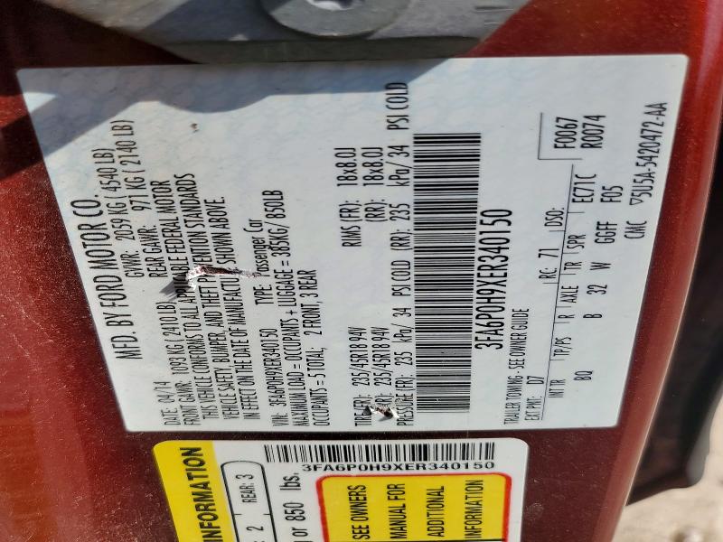 2014 Ford Fusion მანქანა იყიდება აუქციონზე, vin: 3FA6P0H9XER340150, აუქციონის ნომერი: 76909685