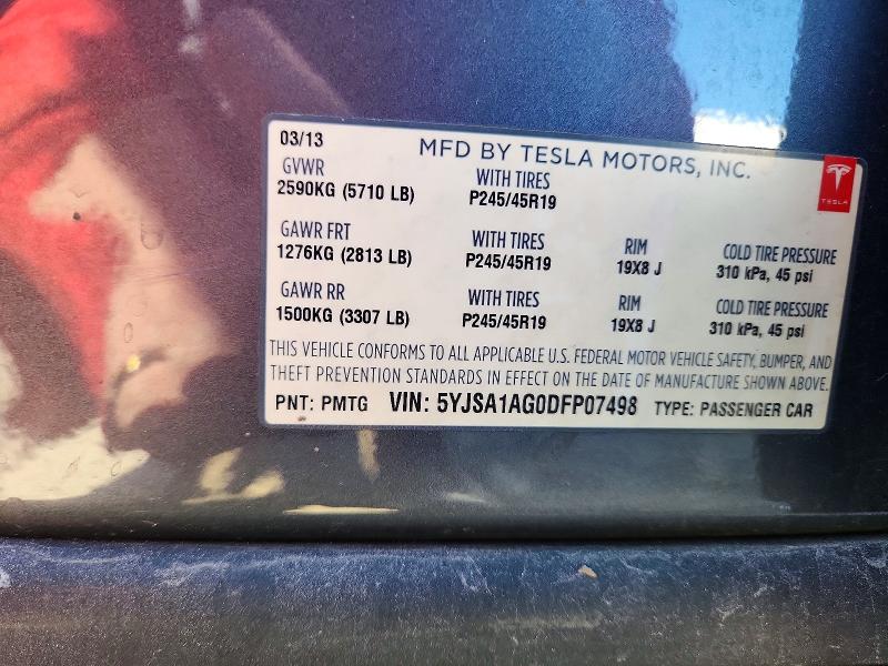 Продажа на аукционе авто 2013 Tesla Model S, vin: 5YJSA1AG0DFP07498, номер лота: 78348465