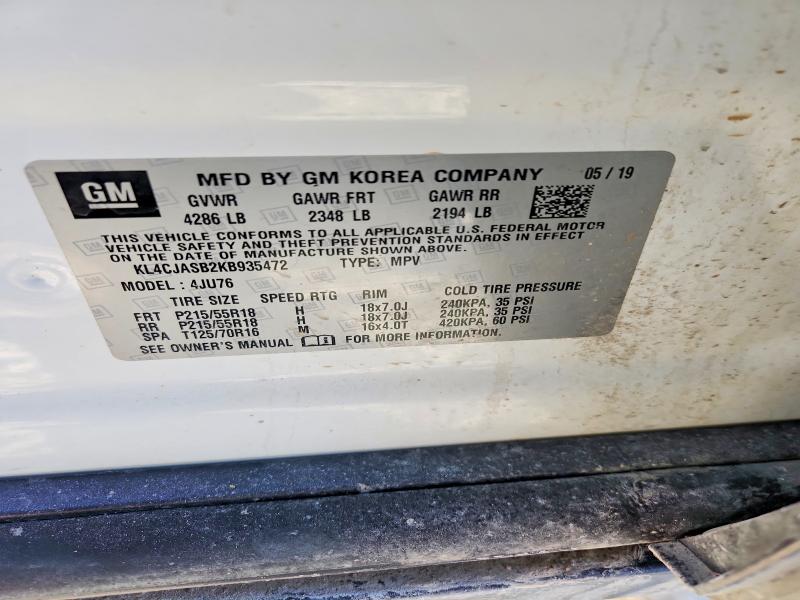2019 Buick Encore მანქანა იყიდება აუქციონზე, vin: KL4CJASB2KB935472, აუქციონის ნომერი: 76529855
