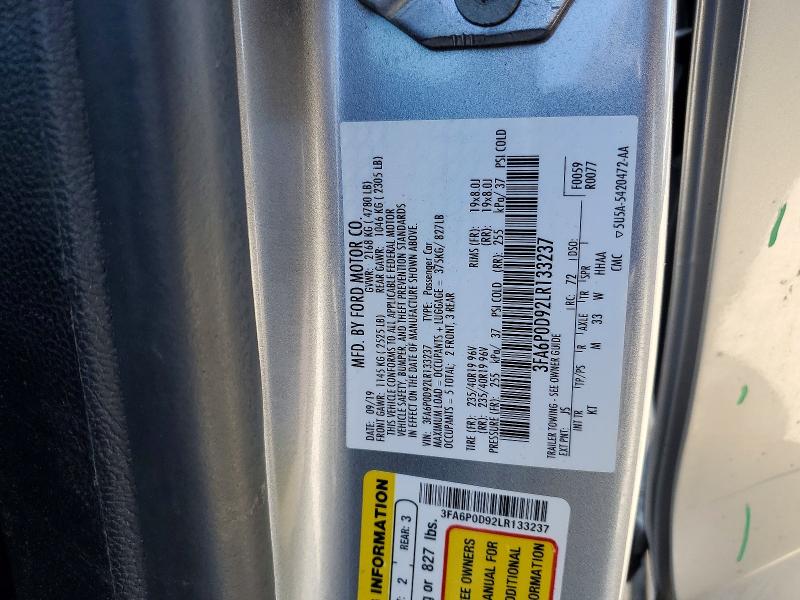 2020 Ford Fusion მანქანა იყიდება აუქციონზე, vin: 3FA6P0D92LR133237, აუქციონის ნომერი: 75983195