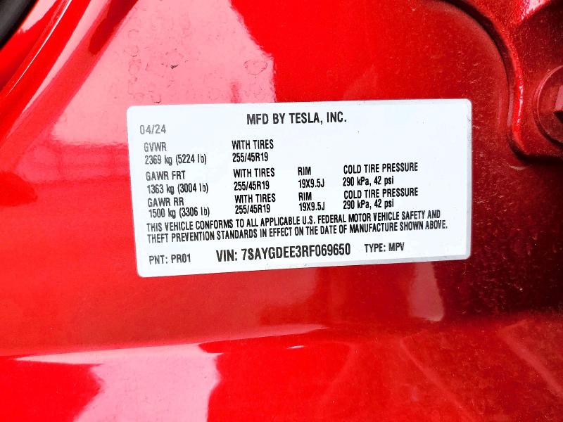 Продаж на аукціоні авто 2024 Tesla Model Y, vin: 7SAYGDEE3RF069650, номер лоту: 76278145