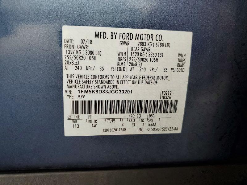 Aukcja sprzedaży 2018 Ford Explorer, vin: 1FM5K8D83JGC30201, numer aukcji: 77872535