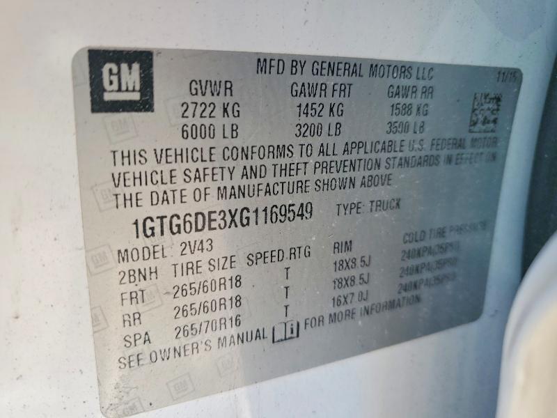 Aukcja sprzedaży 2016 Gmc Canyon, vin: 1GTG6DE3XG1169549, numer aukcji: 76797135