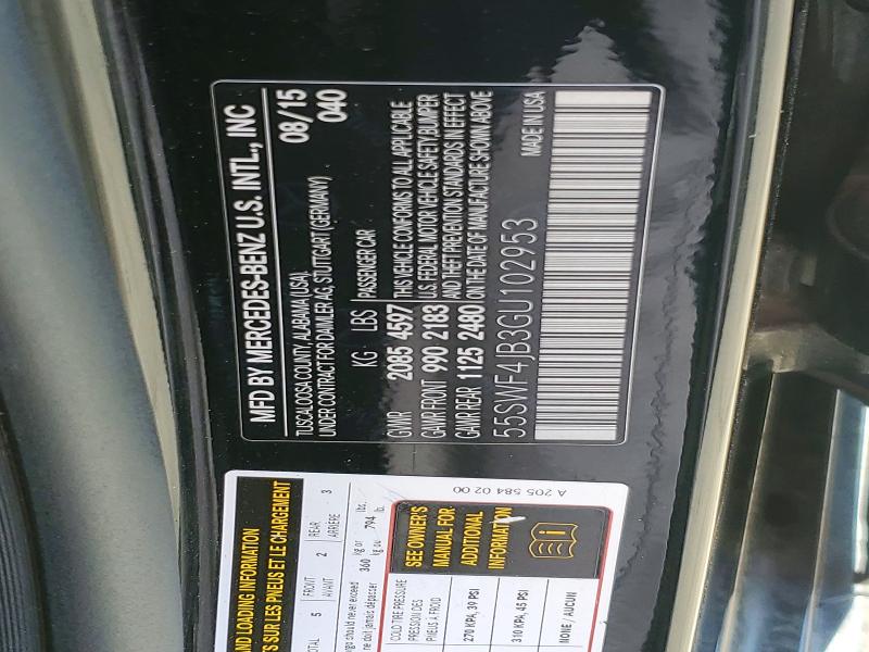 75317845 :رقم المزاد ، 55SWF4JB3GU102953 vin ، 2016 Mercedes-benz C مزاد بيع