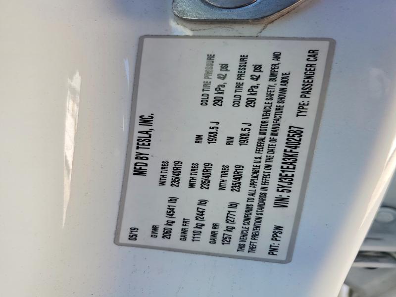 Продажа на аукционе авто 2019 Tesla Model 3, vin: 5YJ3E1EA3KF402587, номер лота: 72881155