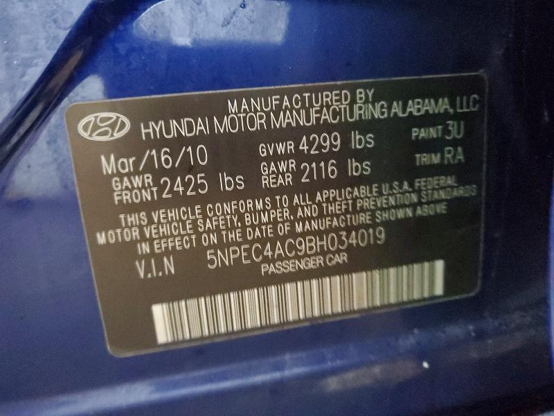 Auction sale of the 2011 Hyundai Sonata, vin: 5NPEC4AC9BH034019, lot number: 78924225