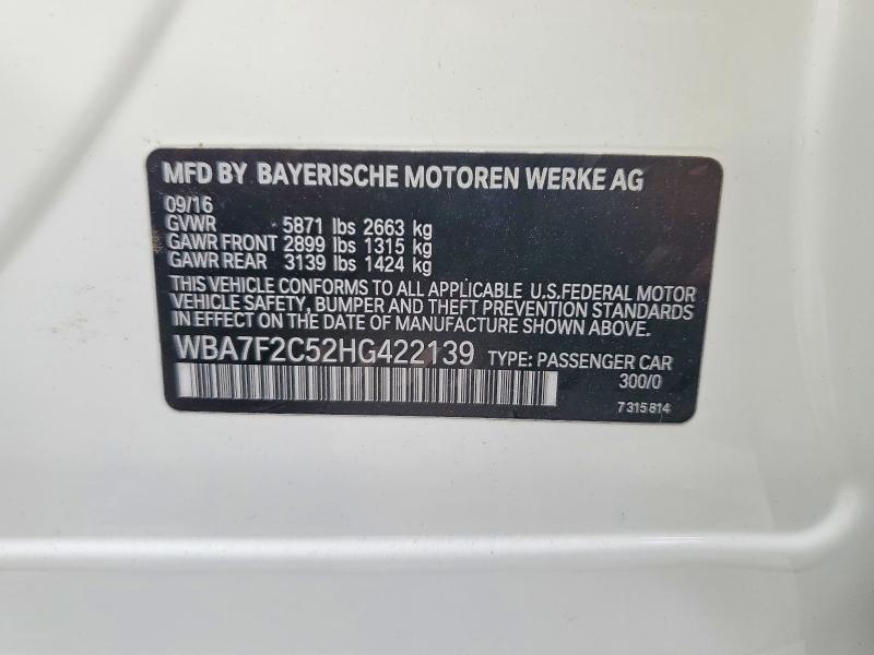 Продаж на аукціоні авто 2017 Bmw 750, vin: WBA7F2C52HG422139, номер лоту: 78799555