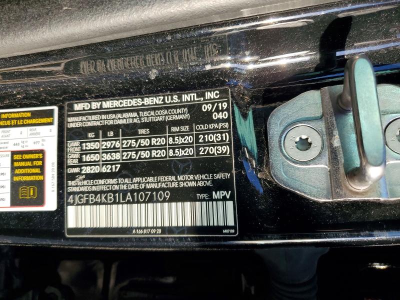 78553085 :رقم المزاد ، 4JGFB4KB1LA107109 vin ، 2020 Mercedes-benz Gle مزاد بيع