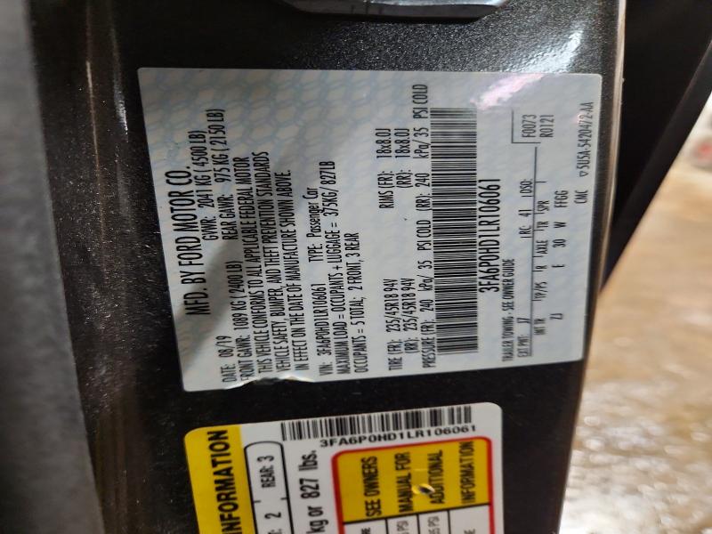 2020 Ford Fusion მანქანა იყიდება აუქციონზე, vin: 3FA6P0HD1LR106061, აუქციონის ნომერი: 79171645