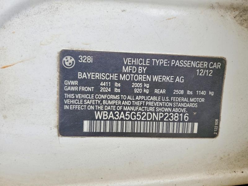 2013 Bmw 328 მანქანა იყიდება აუქციონზე, vin: WBA3A5G52DNP23816, აუქციონის ნომერი: 78786485