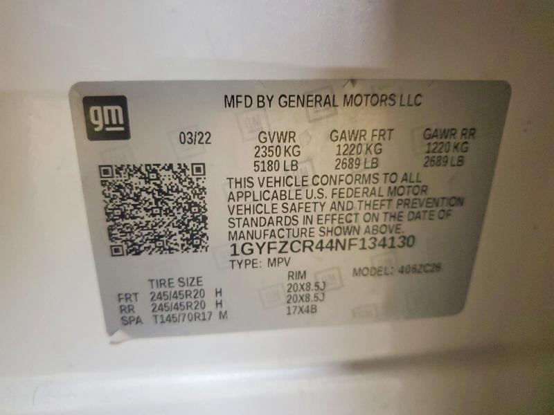 75568075 :رقم المزاد ، 1GYFZCR44NF134130 vin ، 2022 Cadillac Xt4 مزاد بيع