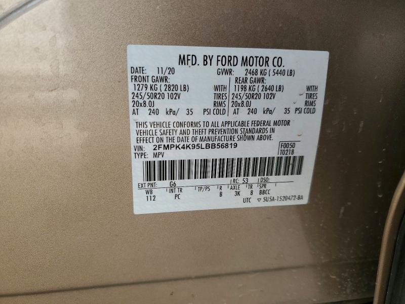 Продаж на аукціоні авто 2020 Ford Edge, vin: 2FMPK4K95LBB56819, номер лоту: 76452155