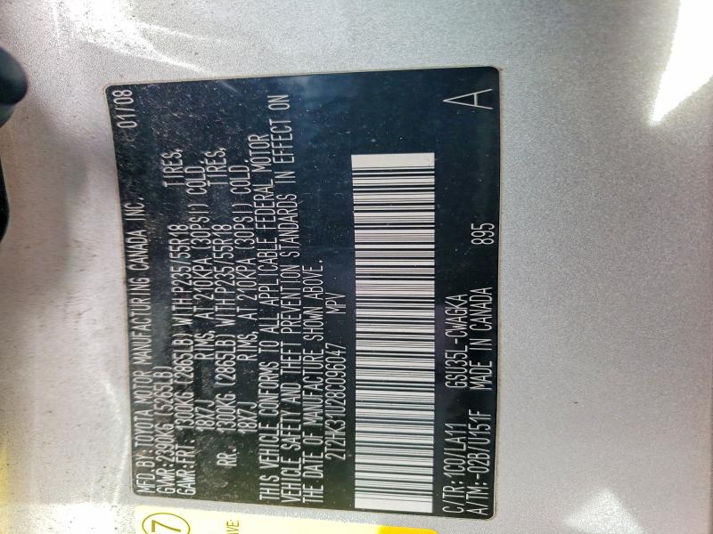 78555425 :رقم المزاد ، 2T2HK31U28C096047 vin ، 2008 Lexus Rx 350 مزاد بيع