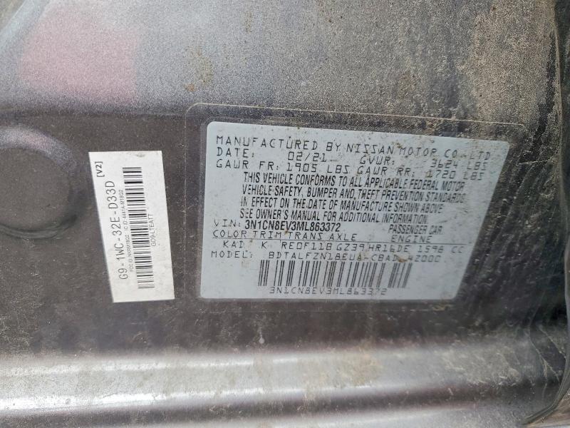 74098405 :رقم المزاد ، 3N1CN8EV3ML863372 vin ، 2021 Nissan Versa مزاد بيع