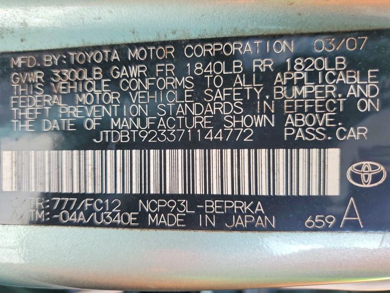 Aukcja sprzedaży 2007 Toyota Yaris, vin: JTDBT923371144772, numer aukcji: 78892175