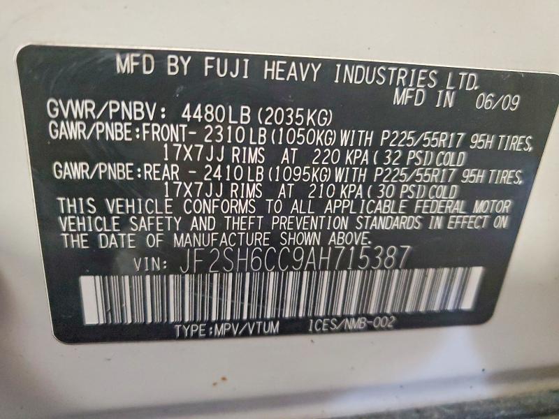Aukcja sprzedaży 2010 Subaru Forester, vin: JF2SH6CC9AH715387, numer aukcji: 79201615