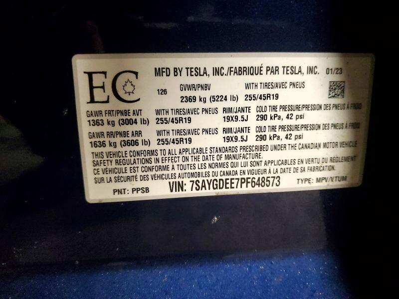 Продажа на аукционе авто 2023 Tesla Model Y, vin: 7SAYGDEE7PF648573, номер лота: 76552675