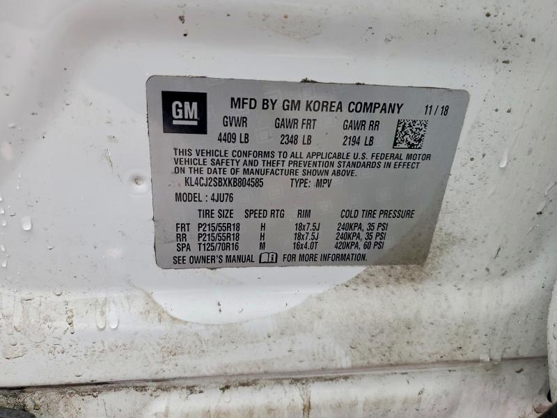 2019 Buick Encore მანქანა იყიდება აუქციონზე, vin: KL4CJ2SBXKB804585, აუქციონის ნომერი: 78814845