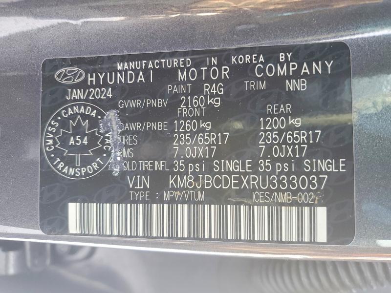 Aukcja sprzedaży 2024 Hyundai Tucson, vin: KM8JBCDEXRU333037, numer aukcji: 75061215