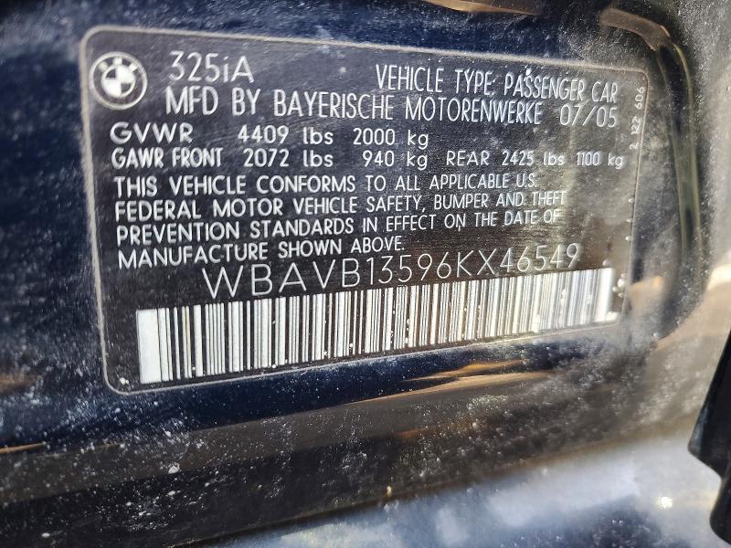 73078025 :رقم المزاد ، WBAVB13596KX46549 vin ، 2006 Bmw 325 مزاد بيع