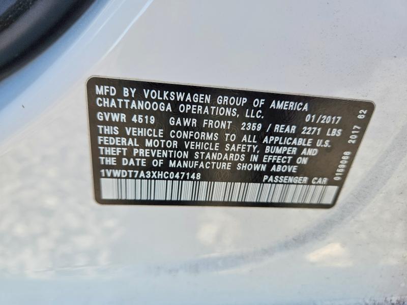 Aukcja sprzedaży 2017 Volkswagen Passat, vin: 1VWDT7A3XHC047148, numer aukcji: 76661125