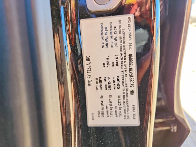 Aukcja sprzedaży 2019 Tesla Model 3, vin: 5YJ3E1EA7KF306090, numer aukcji: 78853415