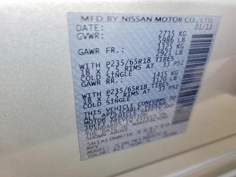 77580625 :رقم المزاد ، 5N1AL0MM7DC333739 vin ، 2013 Infiniti Jx35 مزاد بيع