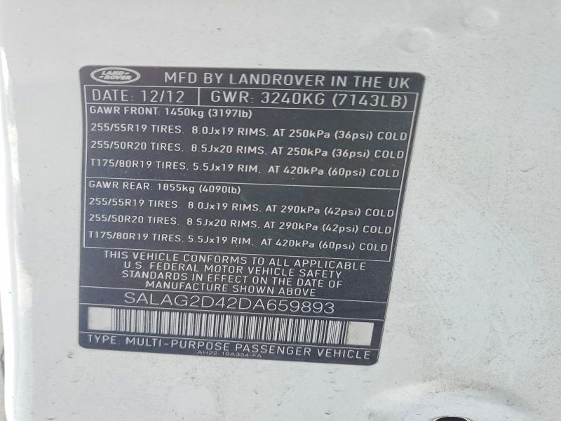 Auction sale of the 2013 Land Rover Lr4, vin: SALAG2D42DA659893, lot number: 78034505