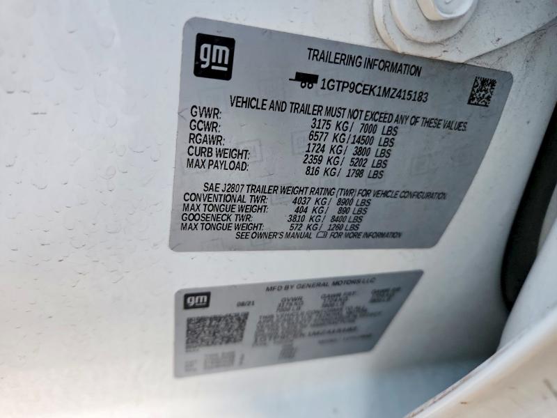 Aukcja sprzedaży 2021 Gmc Sierra, vin: 1GTP9CEK1MZ415183, numer aukcji: 78919385
