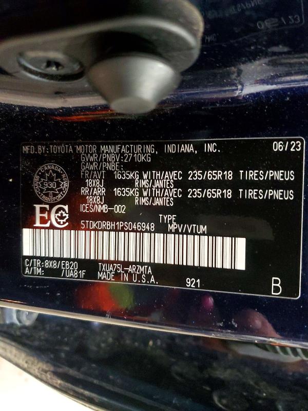 Продажа на аукционе авто 2023 Toyota Highlander, vin: 5TDKDRBH1PS046948, номер лота: 76034415