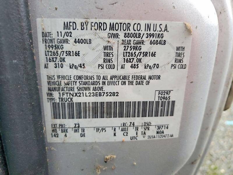 Продажа на аукционе авто 2003 Ford F-250, vin: 1FTNX21L23EB75282, номер лота: 74719385