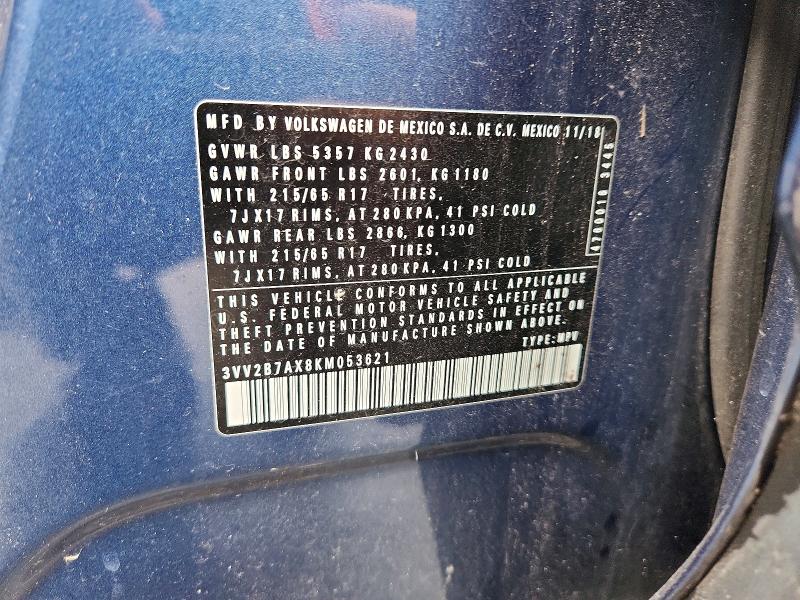 Aukcja sprzedaży 2019 Volkswagen Tiguan, vin: 3VV2B7AX8KM053621, numer aukcji: 74924405