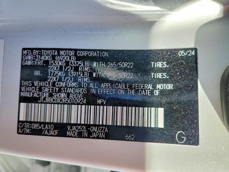 76643765 :رقم المزاد ، JTJVBCDX2R5010924 vin ، 2024 Lexus Gx مزاد بيع