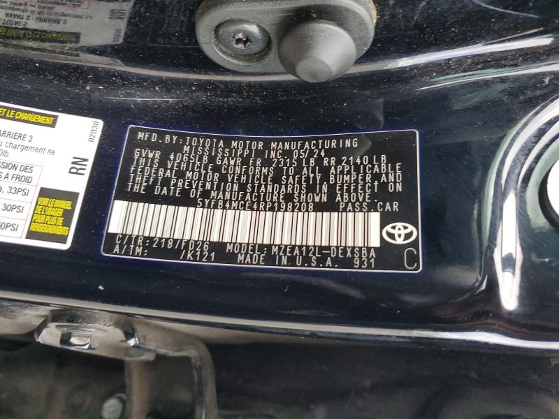 Продаж на аукціоні авто 2024 Toyota Corolla, vin: 5YFB4MCE4RP198208, номер лоту: 77075745