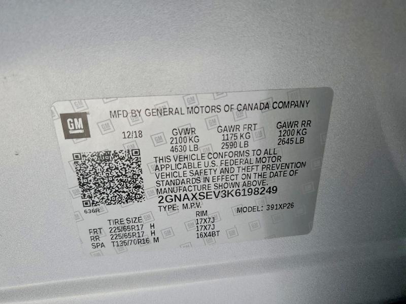 Продаж на аукціоні авто 2019 Chevrolet Equinox, vin: 2GNAXSEV3K6198249, номер лоту: 75843455