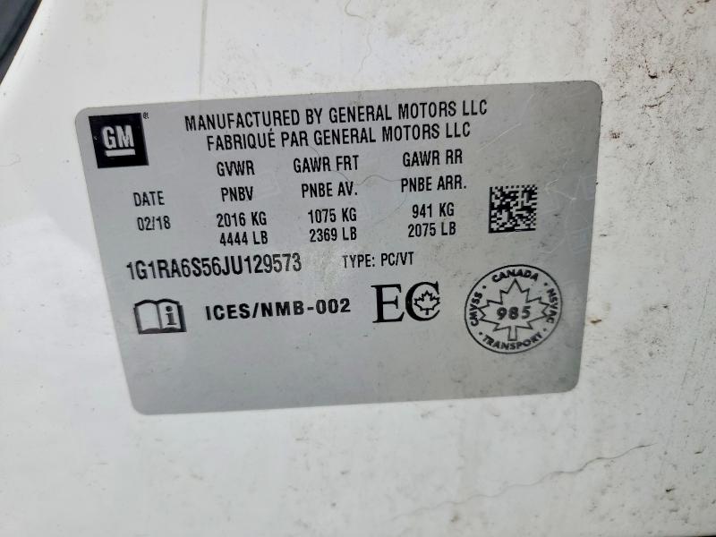 Продаж на аукціоні авто 2018 Chevrolet Volt, vin: 1G1RA6S56JU129573, номер лоту: 79020305