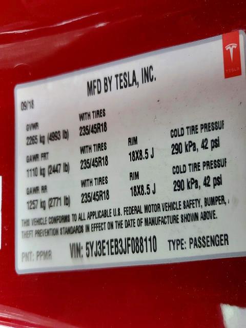 Aukcja sprzedaży 2018 Tesla Model 3, vin: 5YJ3E1EB3JF088110, numer aukcji: 74621255