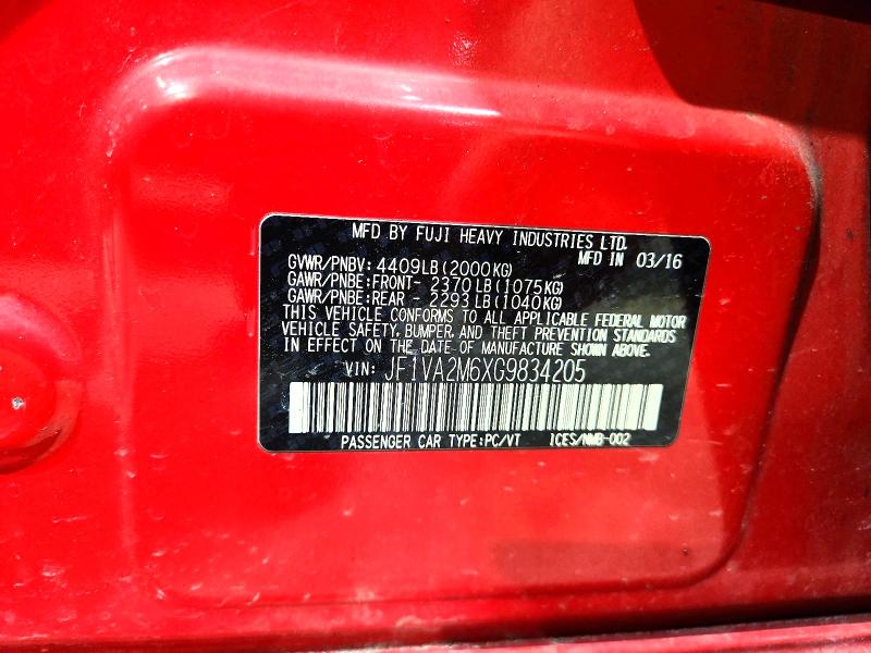 77283065 :رقم المزاد ، JF1VA2M6XG9834205 vin ، 2016 Subaru Wrx مزاد بيع
