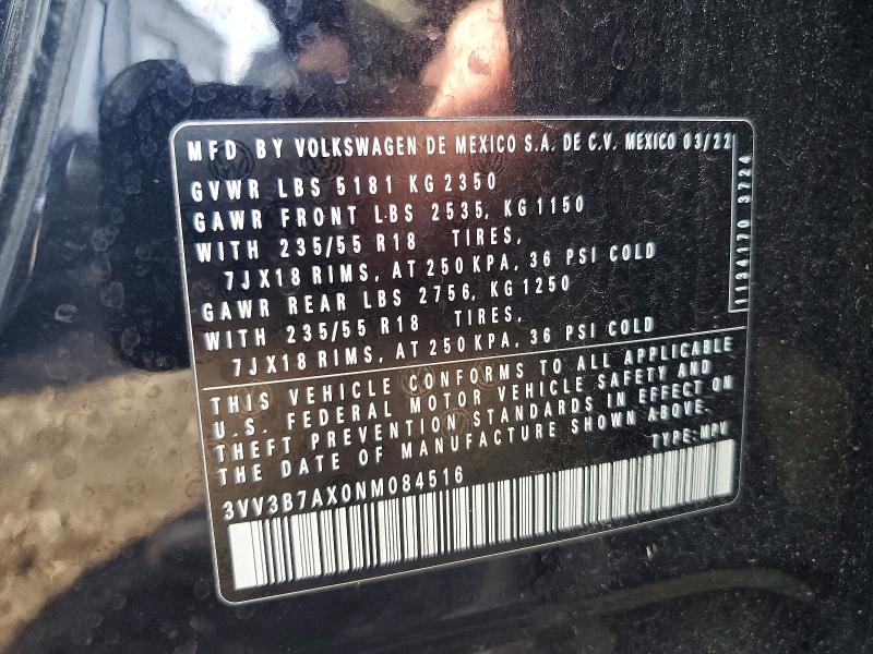77648855 :رقم المزاد ، 3VV3B7AX0NM084516 vin ، 2022 Volkswagen Tiguan مزاد بيع