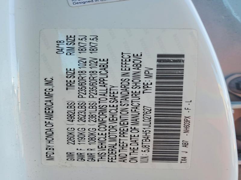Auction sale of the 2018 Acura Rdx, vin: 5J8TB4H51JL027627, lot number: 76611965