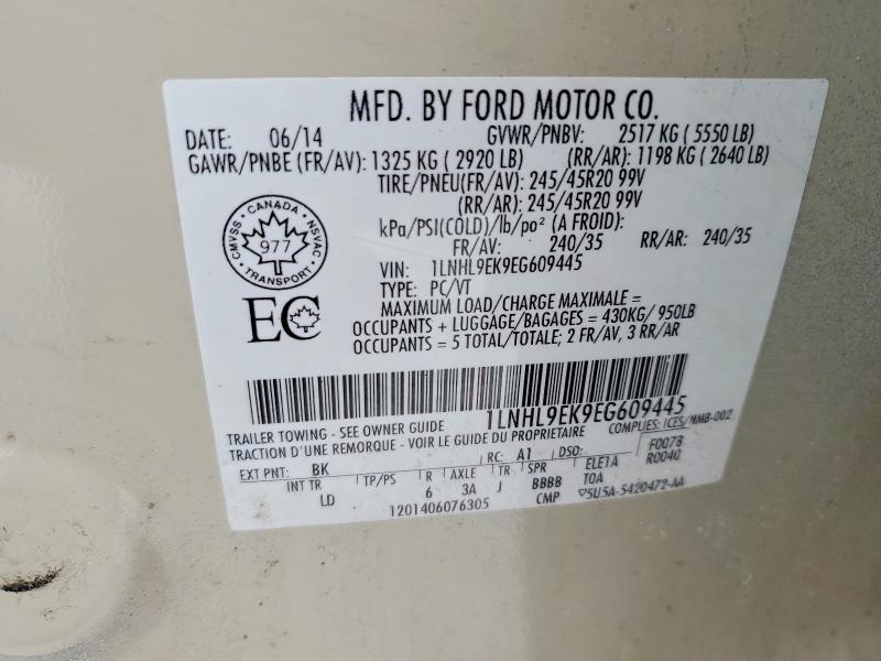 78325445 :رقم المزاد ، 1LNHL9EK9EG609445 vin ، 2014 Lincoln Townhouse Mks مزاد بيع