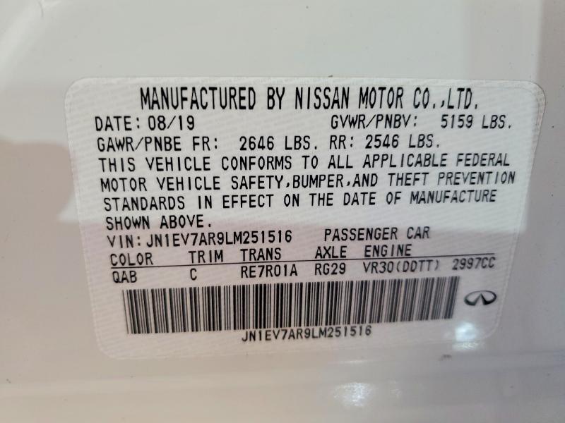 74616085 :رقم المزاد ، JN1EV7AR9LM251516 vin ، 2020 Infiniti Q50 Pure مزاد بيع