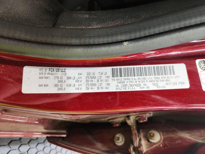 Продажа на аукционе авто 2019 Ram 1500 Laram, vin: 1C6SRFJT8KN749250, номер лота: 75775655